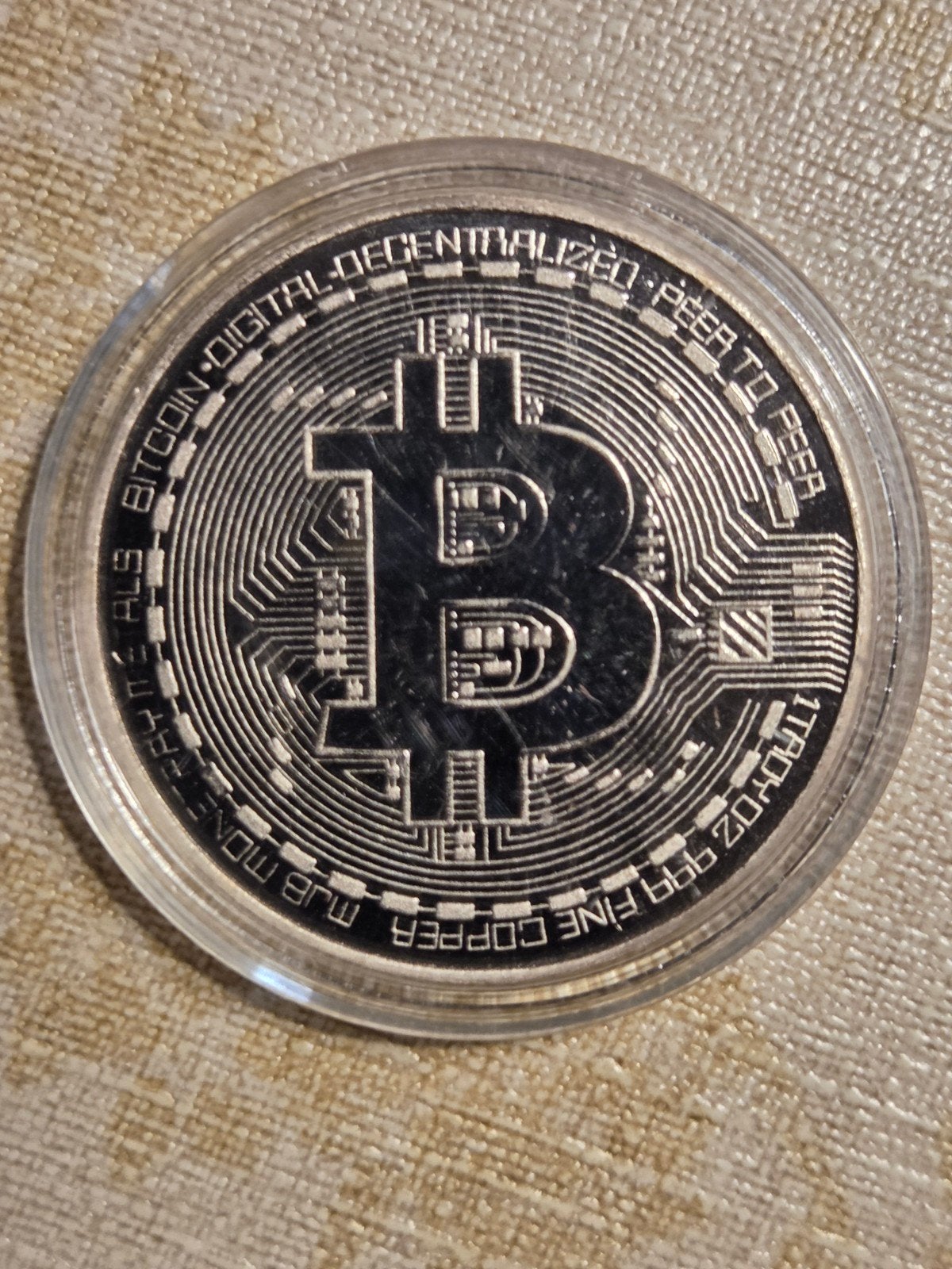 Zilverkleurige Bitcoin Herdenkingsmunt in Capsule, Ophalen of Verzenden