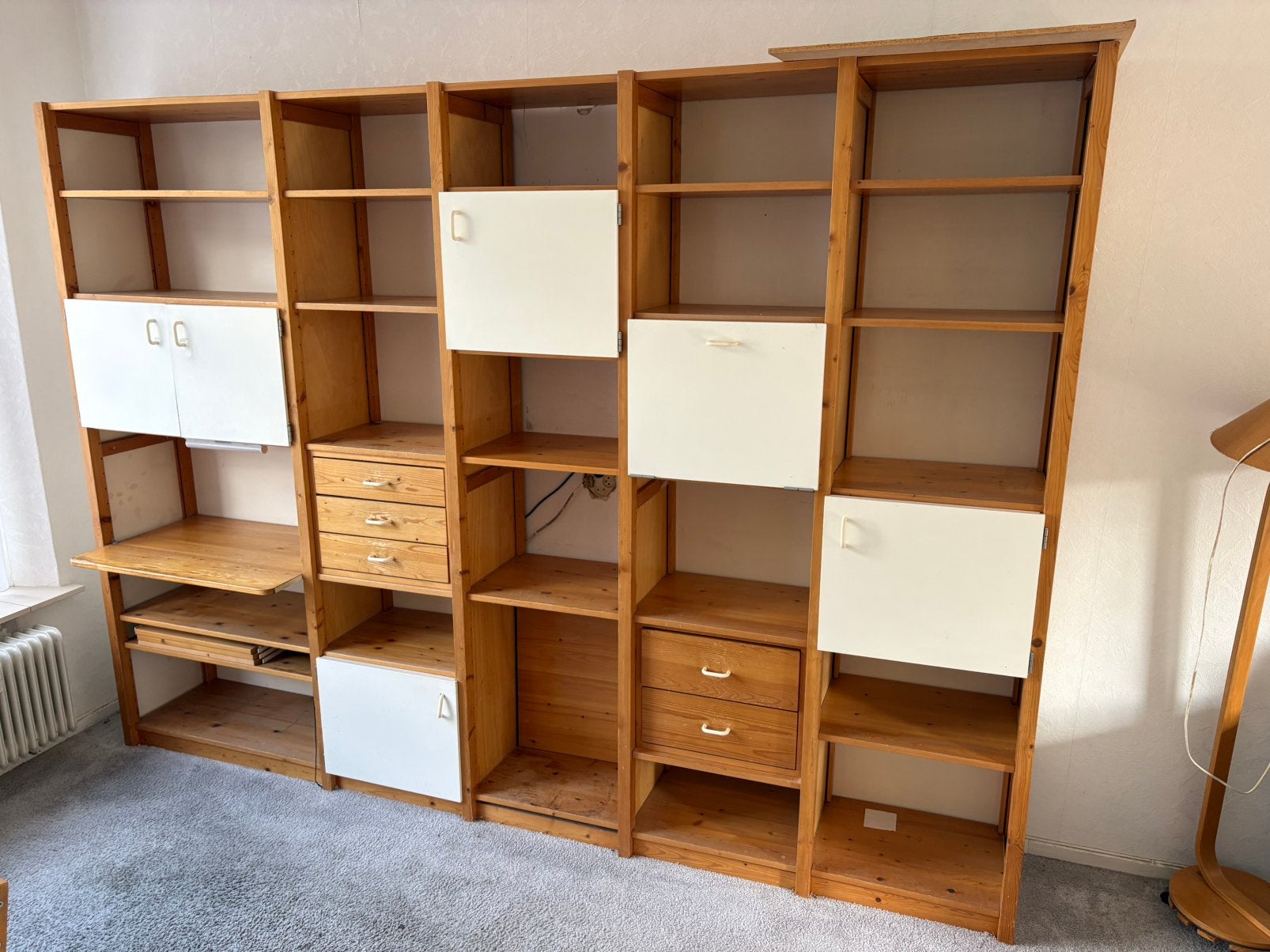 Prachtig Vintage Lundia Wandmeubel – Modulair Grenen & Wit, 200 cm of meer, Vintage, Ophalen of Verzenden, Zo goed als nieuw