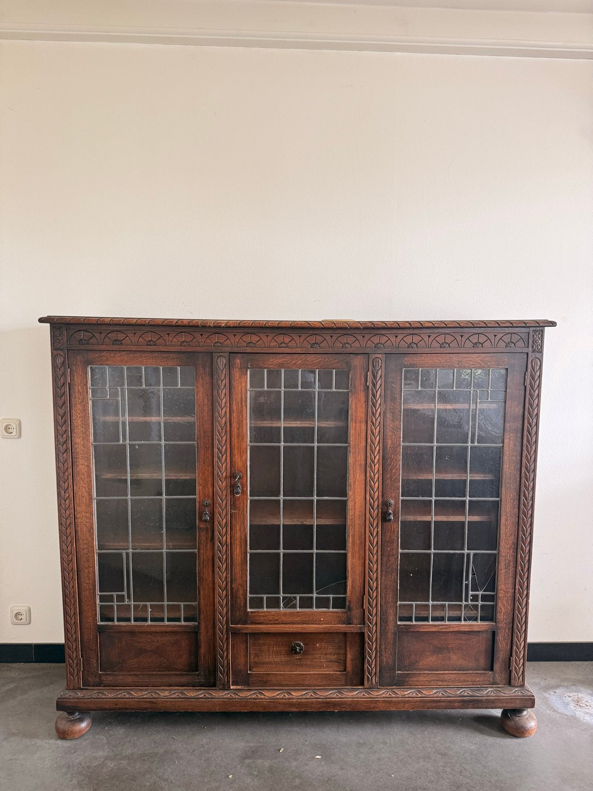 Antieke Eiken Boekenkast met Glas-in-lood Deuren, Antiek en Kunst, Ophalen
