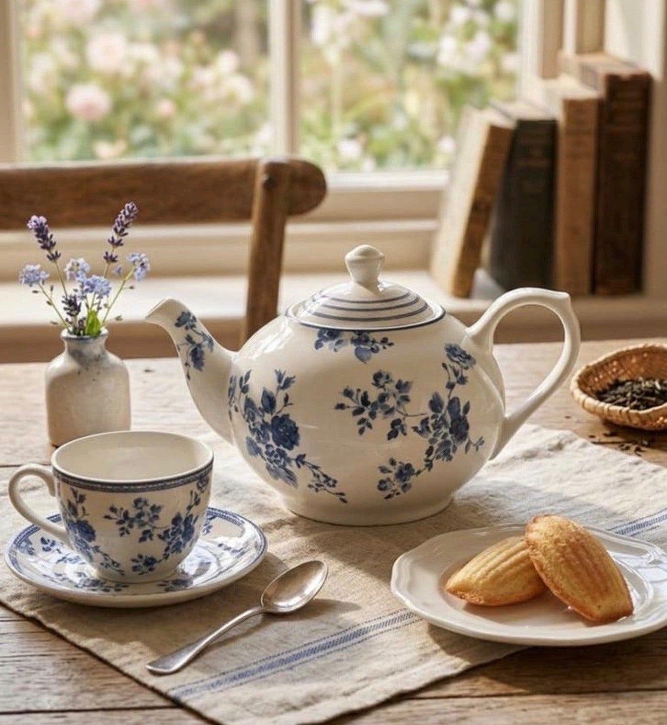 Prachtige Laura Ashley theepot met blauw bloemmotief, Overige merken, Ophalen of Verzenden, Zo goed als nieuw, Theepot