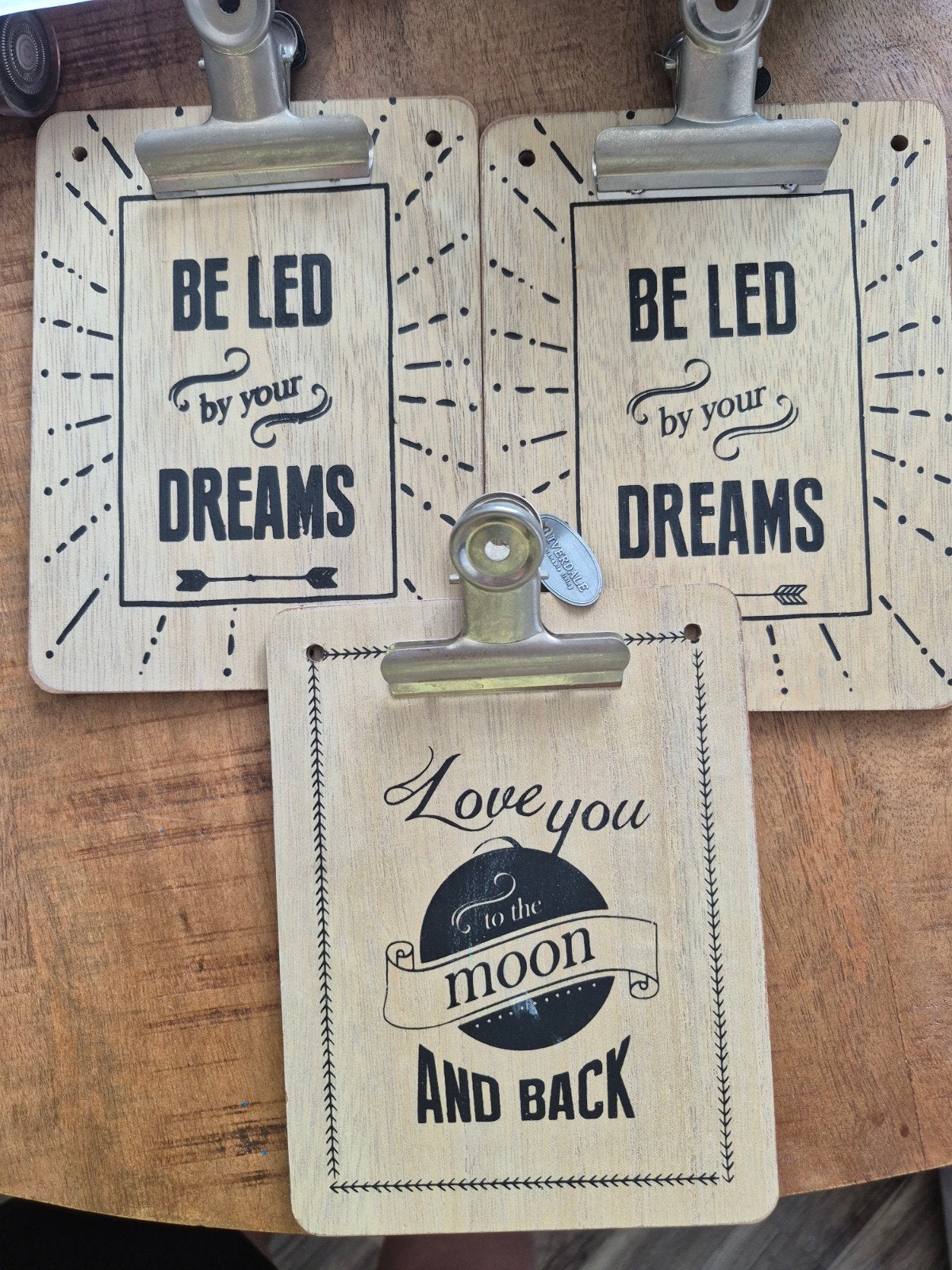Houten klembord met inspirerende tekst, Ophalen, Hout, Beige, Zo goed als nieuw