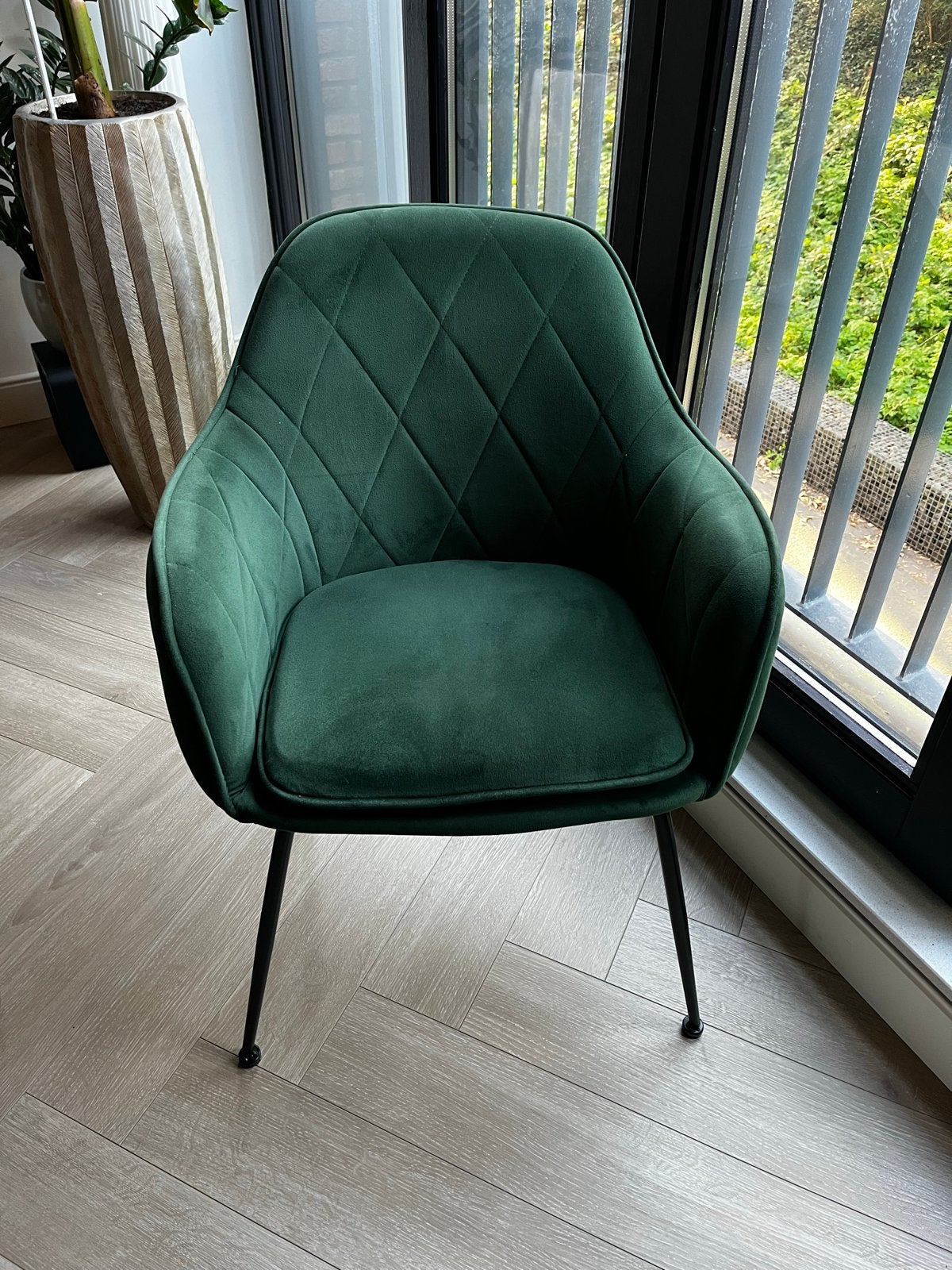 Eetkamer stoelen 4x Velvet groen, Huis en Inrichting, Ophalen, Overige kleuren, Zo goed als nieuw, Eén
