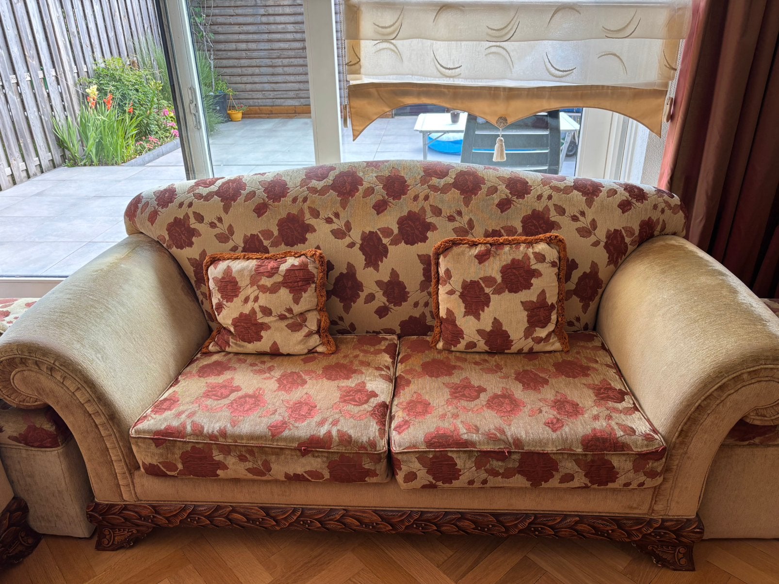 Set van 2 klassieke banken met bloemenmotief, Ophalen, Gebruikt, Overige maten, 75 tot 100 cm