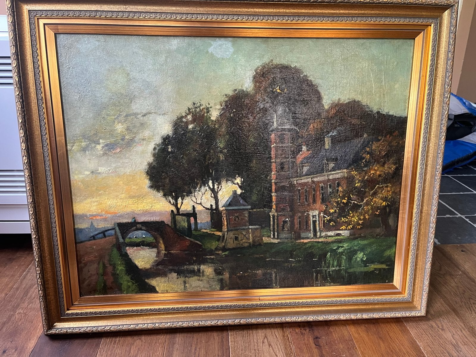 Schilderij Rudolf W. Mantz - oud Rijswijk (zh) aan het water, Antiek en Kunst, Nederlandse school, Doek, Ophalen of Verzenden