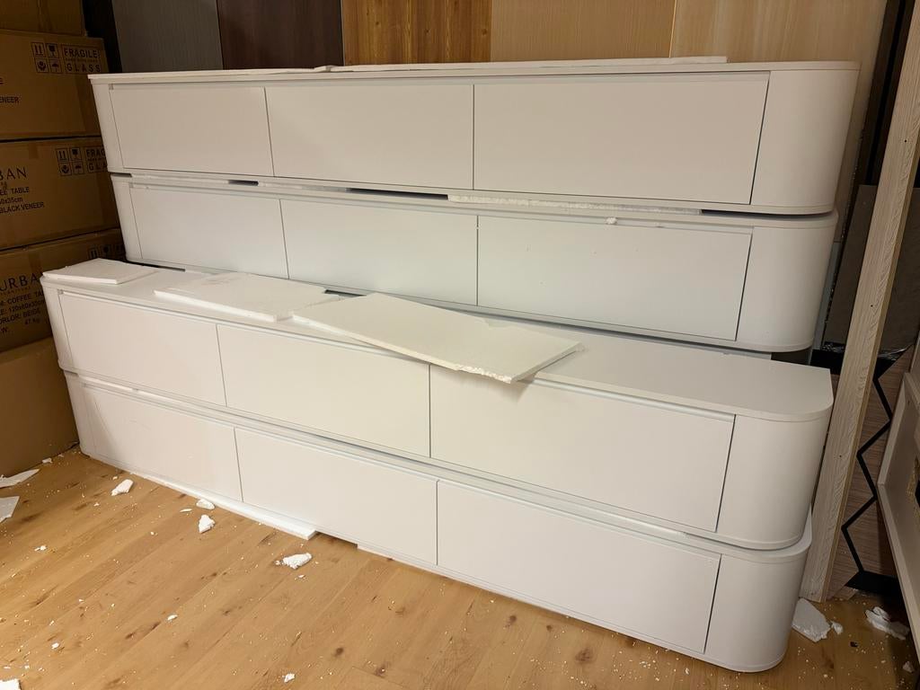 Wit Japandi TV Meubel 280cm rond - 4 stuks, Ophalen, Gebruikt, 200 cm of meer, Minder dan 100 cm