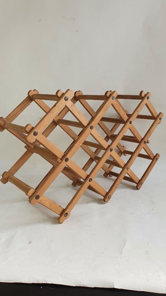 Vintage houten wijnrek voor 10 flessen. Inklapbaar. (2) S41, Tweedehands verkoop, Tweedehands verkoop, Gebruikt, Ophalen of Verzenden