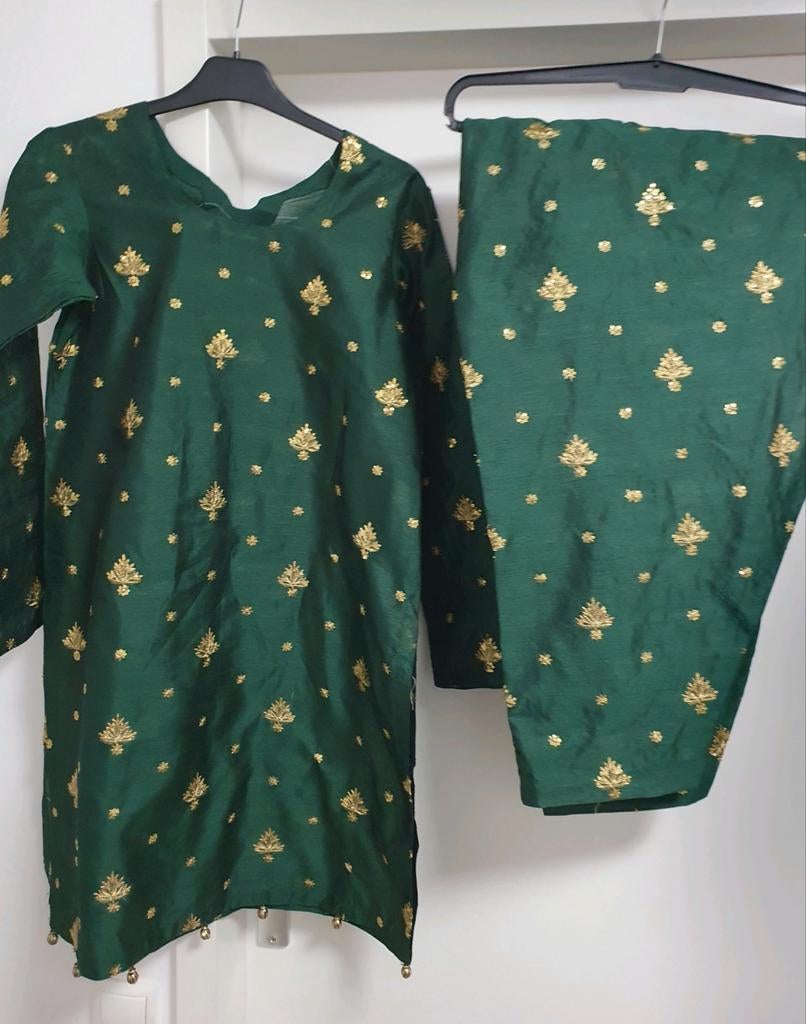 Maat S Groen geborduurde Indiase Desi Salwar Kameez Nieuw!, Overige typen, Nieuw, Ophalen of Verzenden, Maat 36 (S)