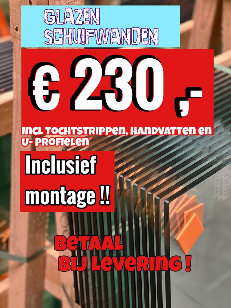Glazen schuifwanden - incl montage !, Tuin en Terras, Overkappingen, Ophalen of Verzenden, Nieuw, Serre