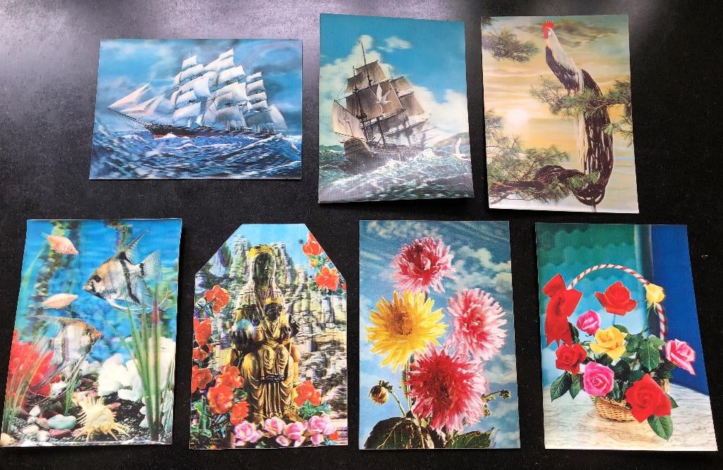 Vintage 3D kaart Kerst Kinderen Schip Bloemen Religieus, Verzamelen, Ansichtkaarten | Themakaarten, Ophalen of Verzenden, 1960 tot 1980