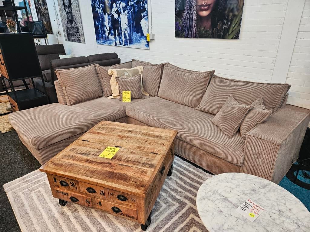 Hoekbank Ribstof Taupe 300 x 220 cm super comfort NIEUW, Huis en Inrichting, Banken | Bankstellen, Ophalen, Hoekbank, Vierpersoons of meer