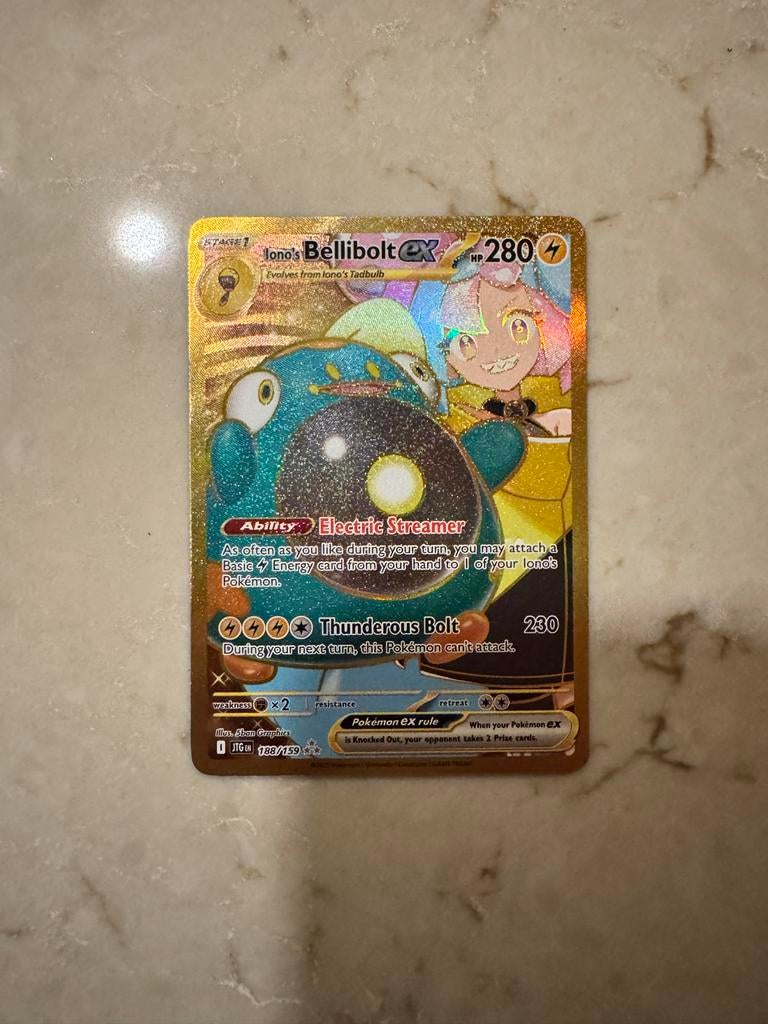 Iono's Bellibolt EX - Zeldzame Pokémonkaart!, Ophalen of Verzenden, Zo goed als nieuw, Losse kaart, Foil