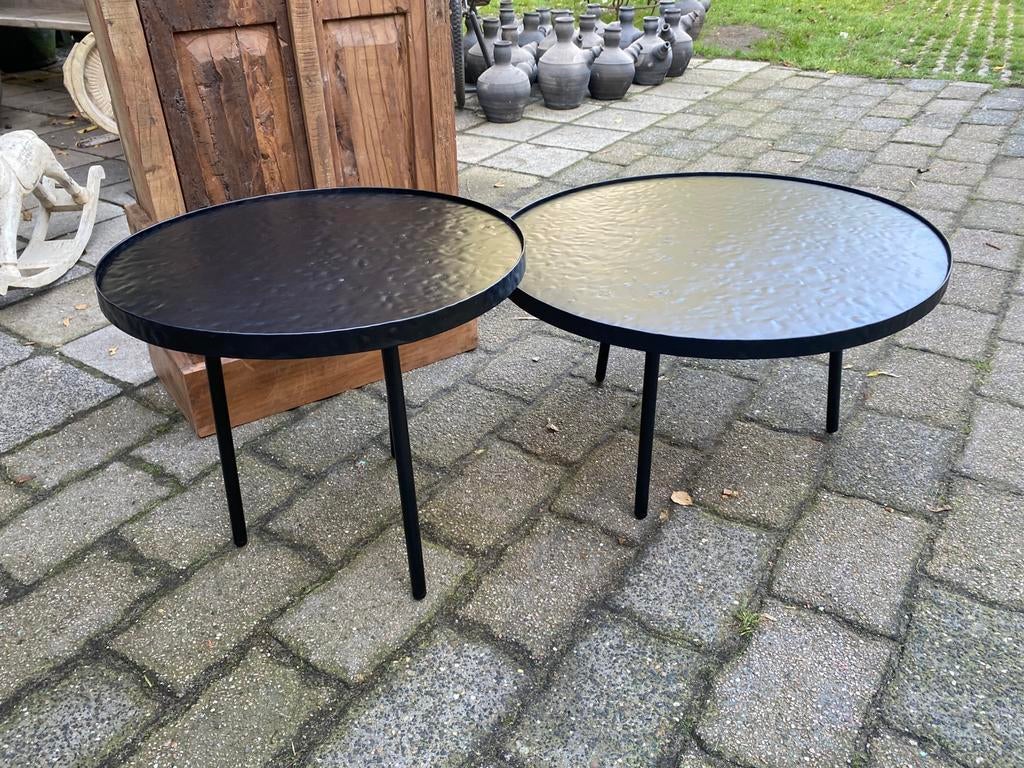 Zwart ijzeren set van 2 salontafels. Nieuw. AANBIEDING!!, 50 tot 100 cm, Rond, Nieuw, Nvt