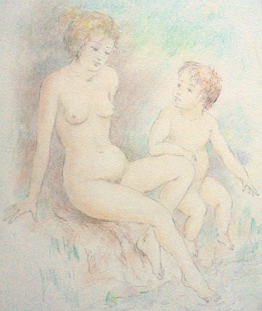 Albert Robbe.1943.Meisje met kind.Surrealisme.Prachtig kleur, Ophalen of Verzenden