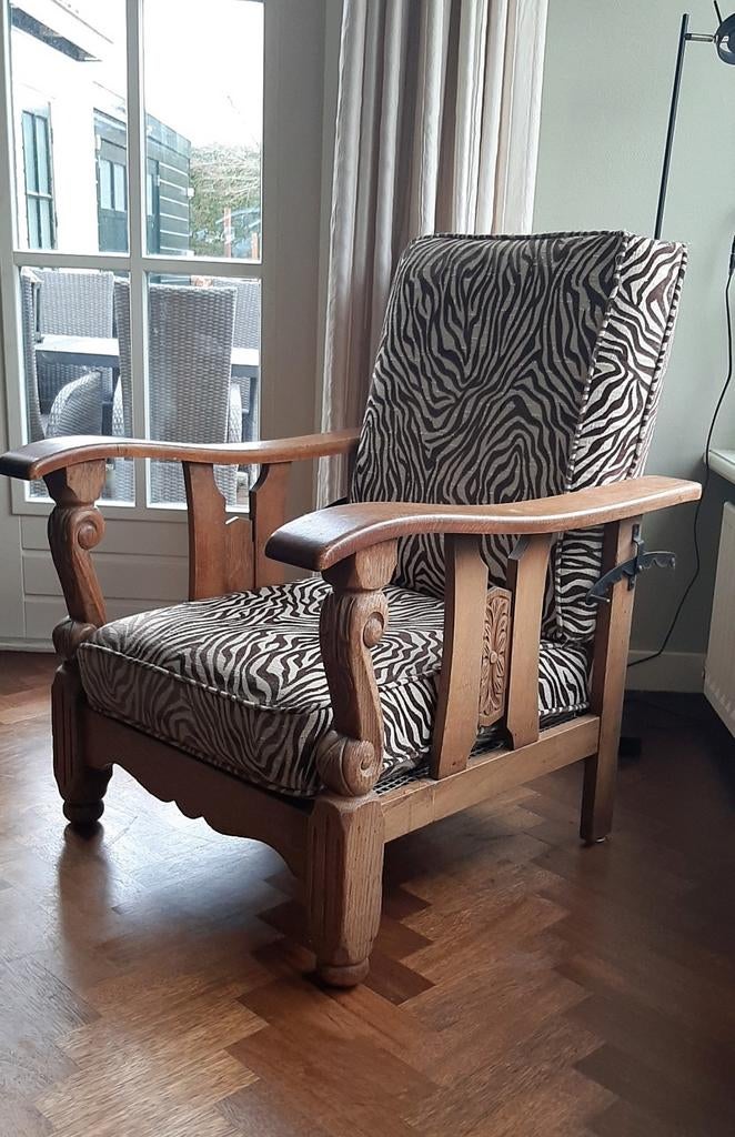 Vintage jaren 50/60 eiken rokersstoel, Ophalen, Gebruikt, 100 tot 125 cm, 50 tot 75 cm