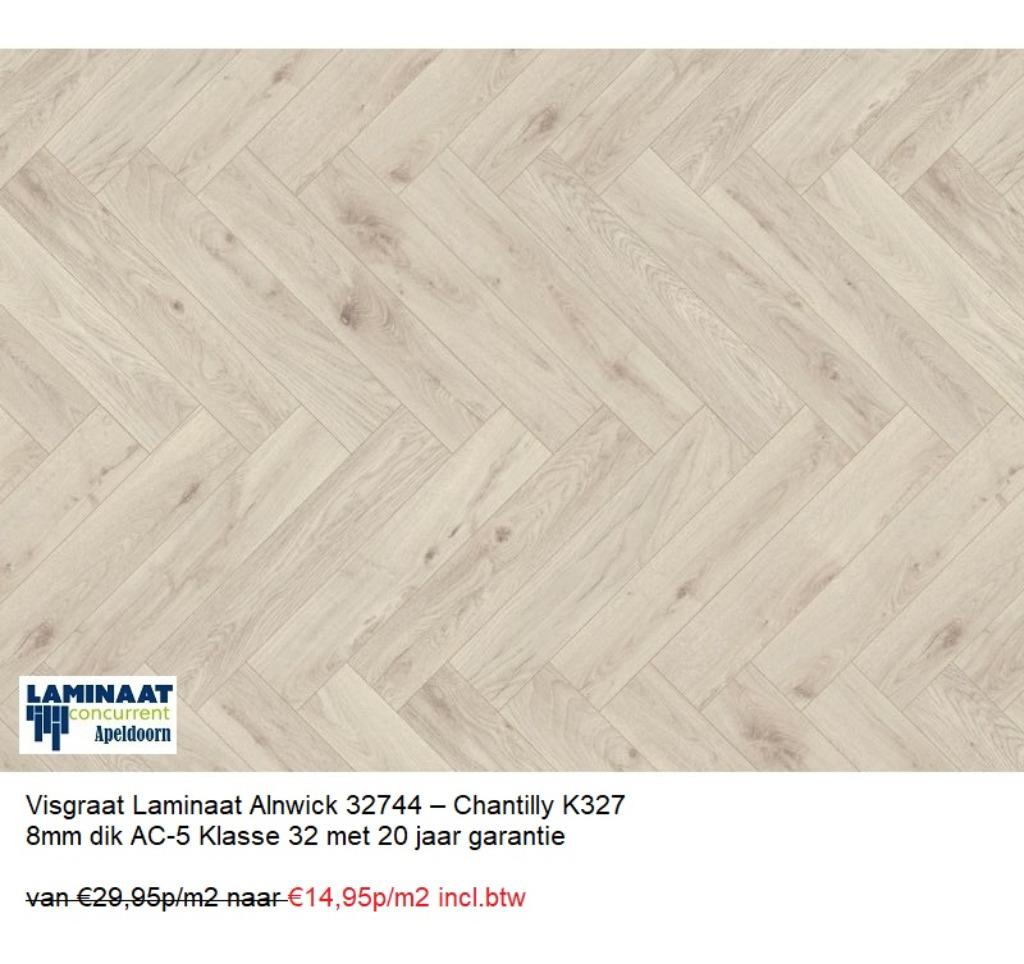 Visgraat Laminaat Alnwick Oak Wit 8mm dik €14,95m2 incl.btw, 75 m² of meer, Wit, Nieuw, Ophalen of Verzenden