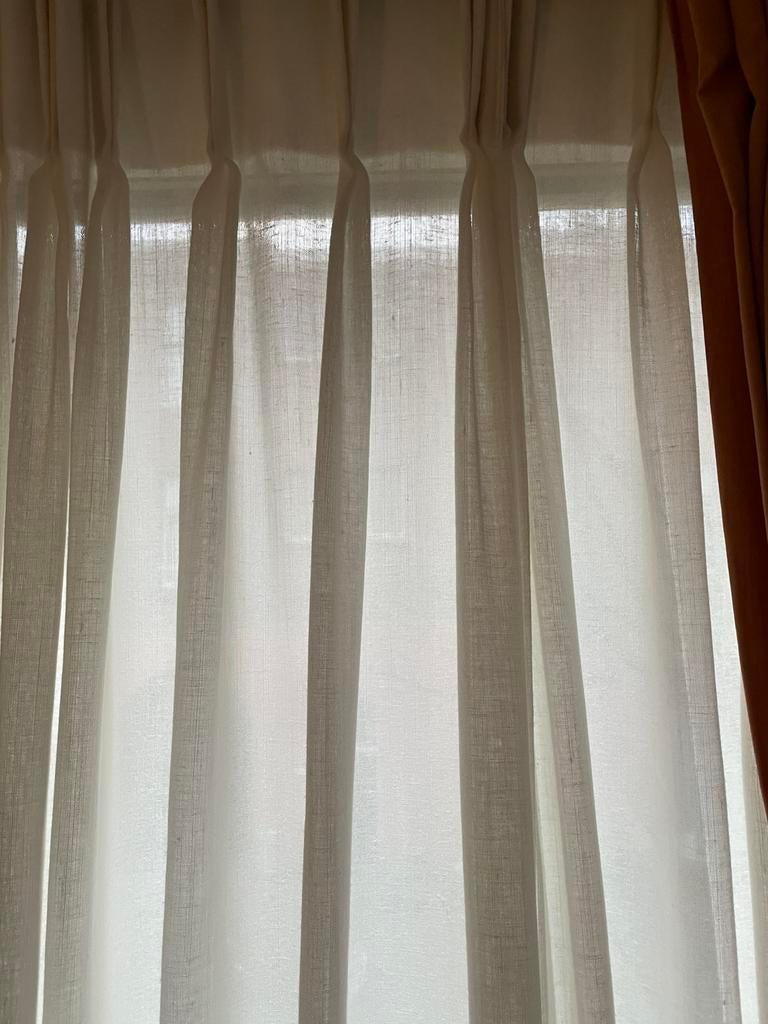 Vitrage Linnenachtige look, 2 stuks, Ophalen of Verzenden, Zo goed als nieuw, Crème, 150 tot 200 cm