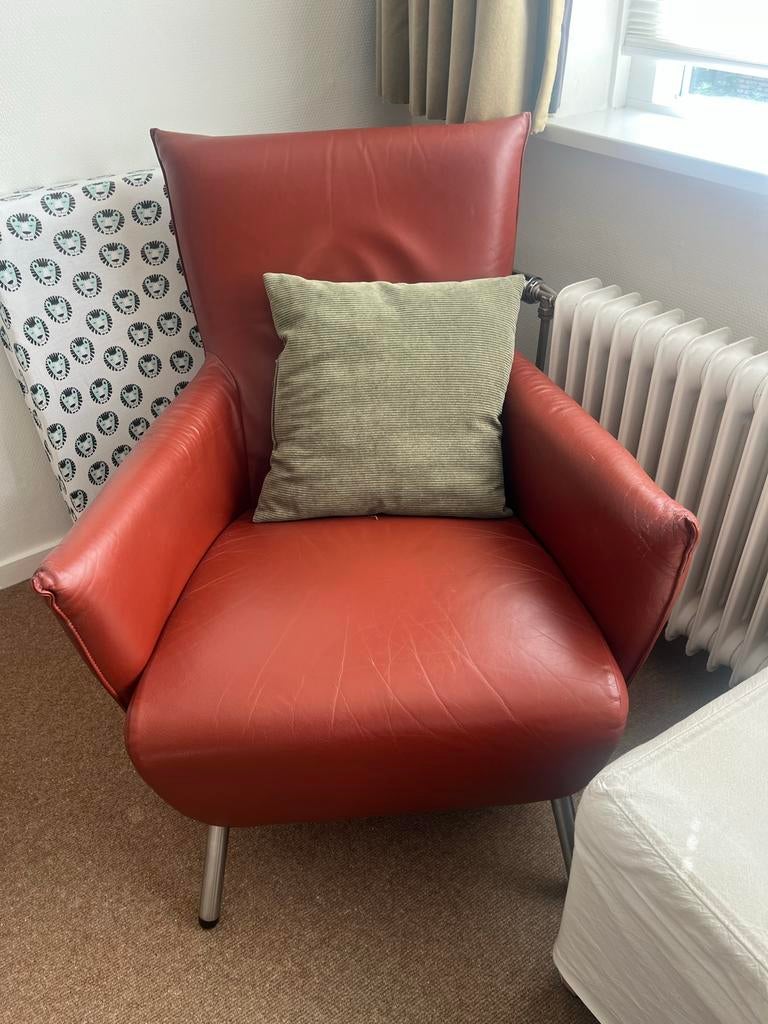 Twee leren fauteuils van Label, Gerard van den Berg, Ophalen of Verzenden, Gebruikt, Leer, 75 tot 100 cm