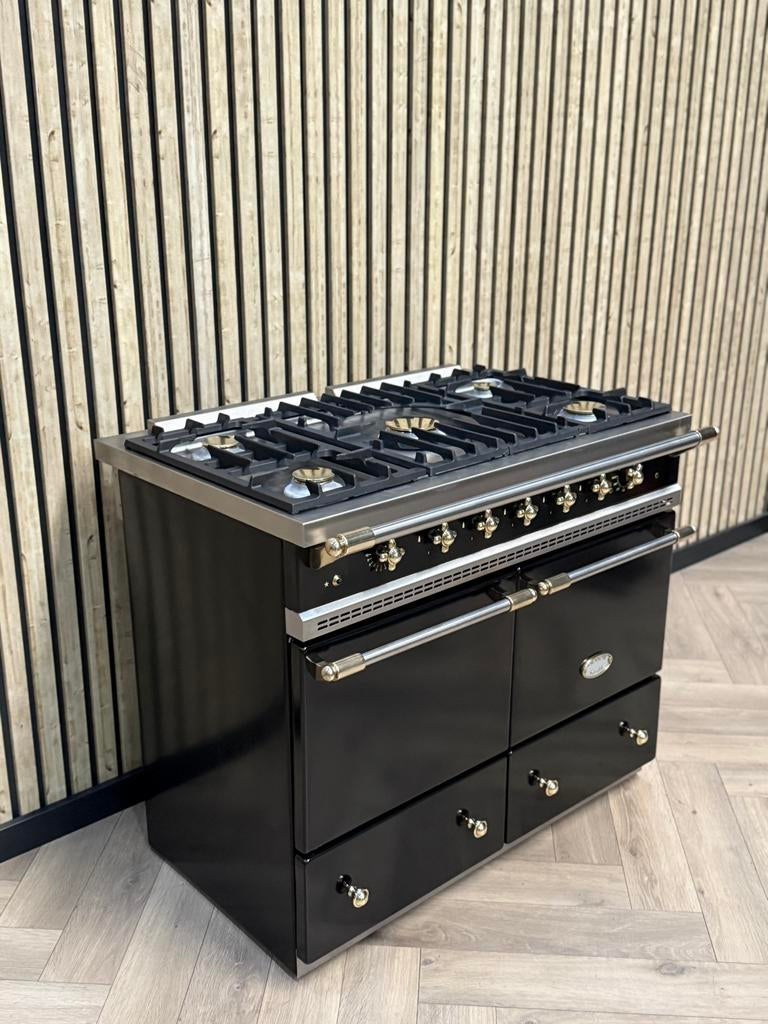 Luxe Lacanche 100cm Zwart Dubbele Oven Gas, Witgoed en Apparatuur, Fornuizen, Warmhoudplaat, 60 cm of meer, Ophalen of Verzenden