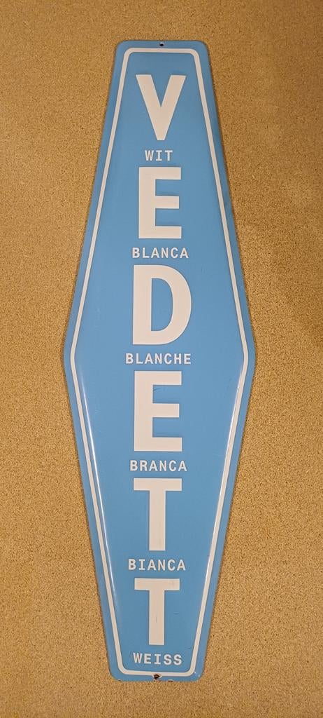 Vedett Extra White Emaille Reclamebord Oude Uitvoering, Ophalen, Gebruikt, Reclamebord, Plaat of Schild, Duvel