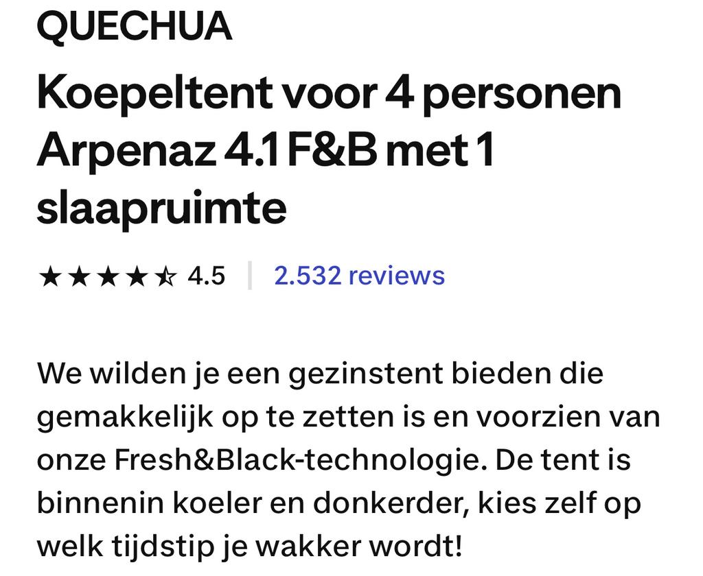 Quechua Arpenaz 4.1 F&B Tent - Nieuw!, Caravans en Kamperen, Tenten, Ophalen of Verzenden, Nieuw, Tot en met 4