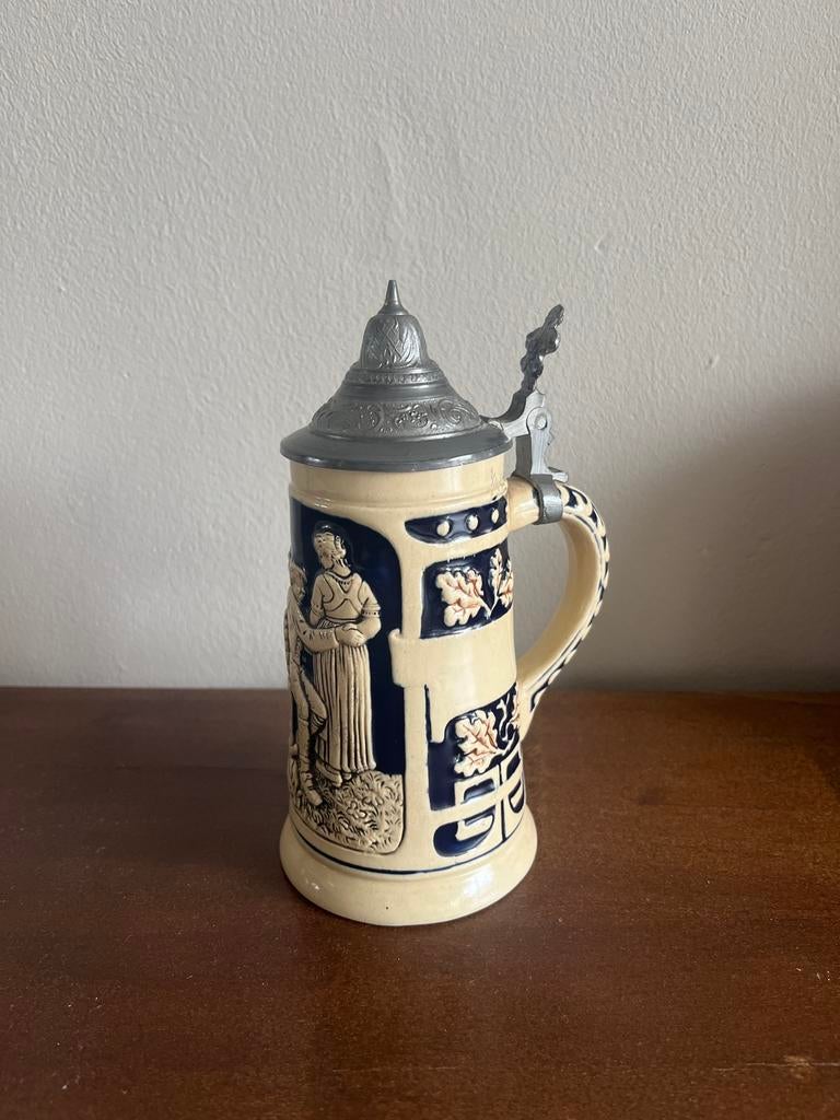 Marzi & Remy bierpul met tinnen deksel –Westerwald steengoed, Antiek en Kunst, Ophalen of Verzenden
