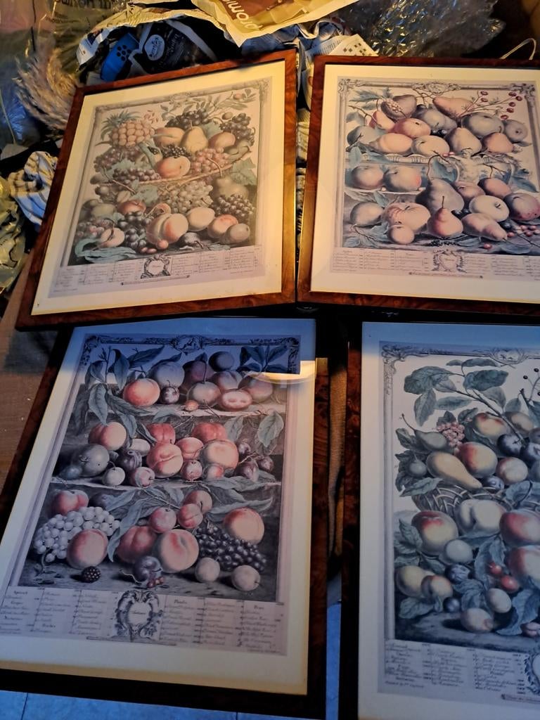 Set van 4 ingelijste fruitprenten, Antiek en Kunst, Ophalen of Verzenden