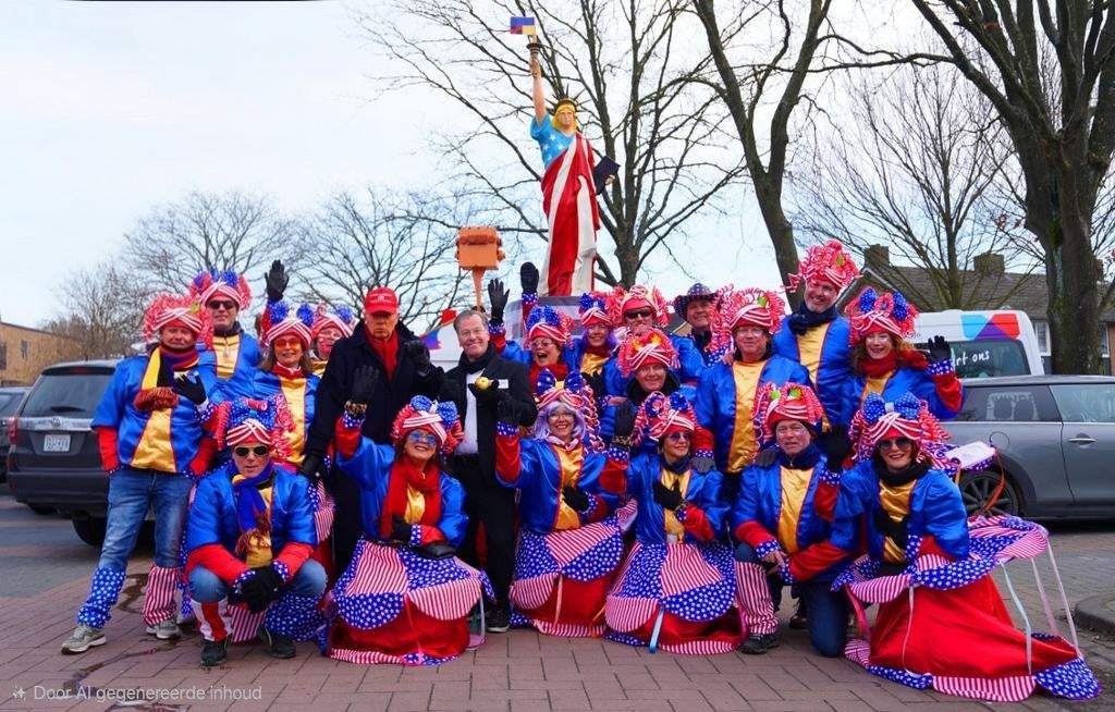 Grote loopgroep USA volw en kind, Ophalen, Carnaval, Maat 42/44 (L), Zo goed als nieuw