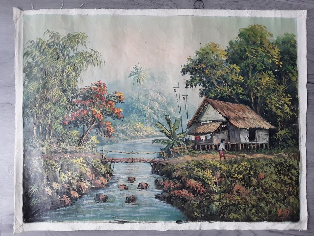 Olieverf schilderij van Hadi 62x47,5 cm. +/- 1970, Antiek en Kunst, Kunst | Schilderijen | Klassiek, Ophalen