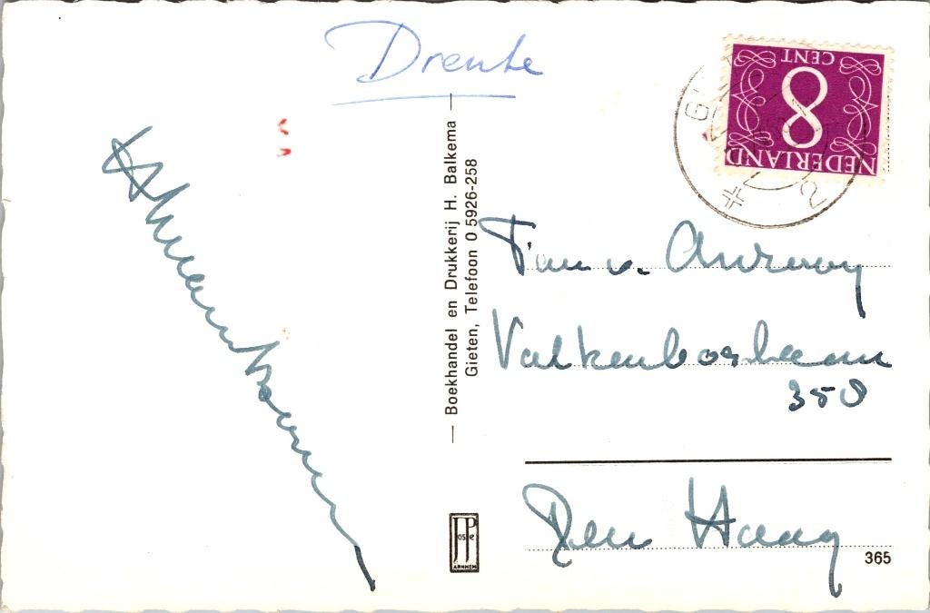 Gieten - 2 ansichtkaarten (1960), Verzamelen, Ophalen of Verzenden, 1940 tot 1960, Gelopen, Drenthe