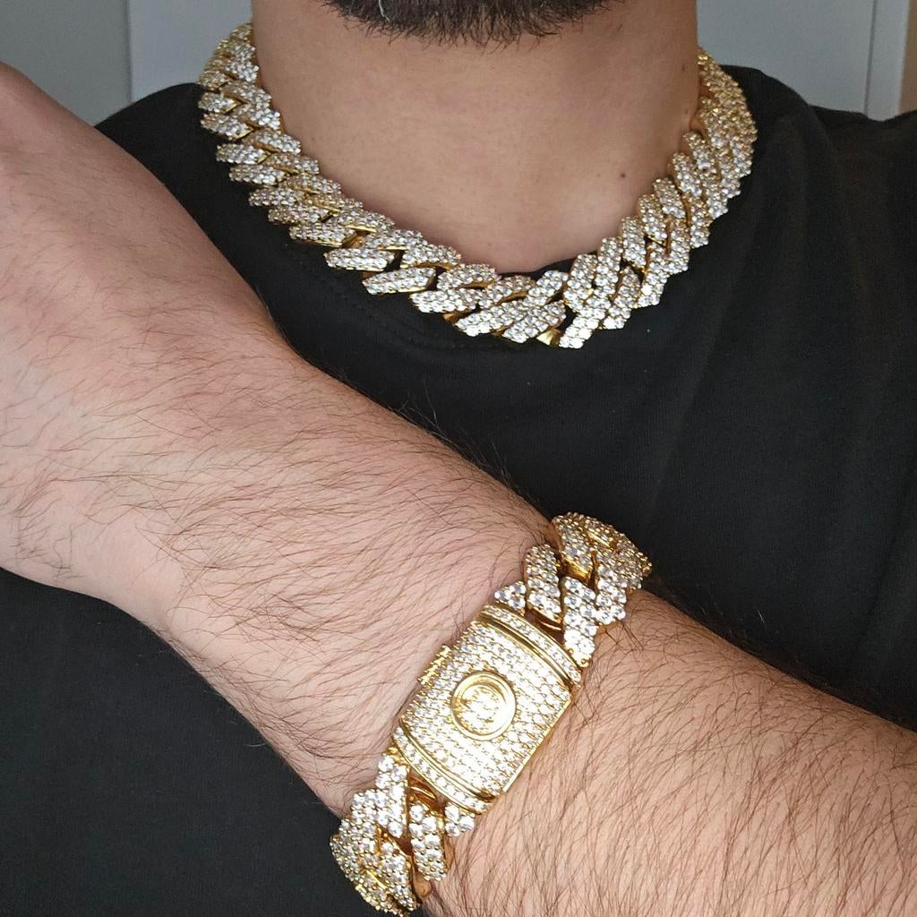 Cernucci Iced Prong Link Ketting + Armband - 18K Goud, Sieraden, Tassen en Uiterlijk, Met edelsteen, Nieuw, Ophalen of Verzenden