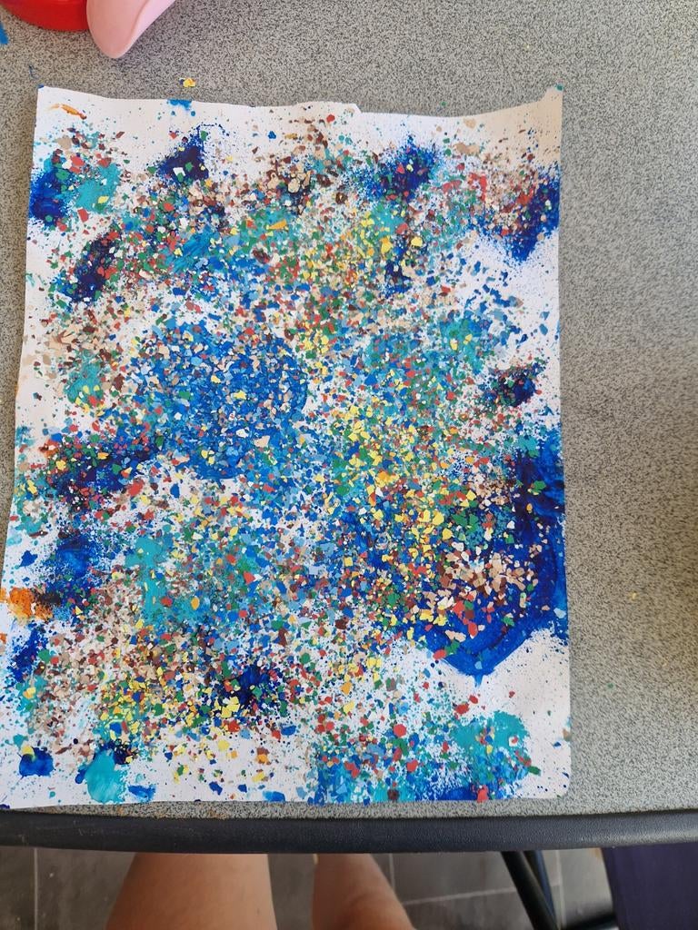 Abstract Kunstwerk met Verf en Eierschalen, Ophalen of Verzenden