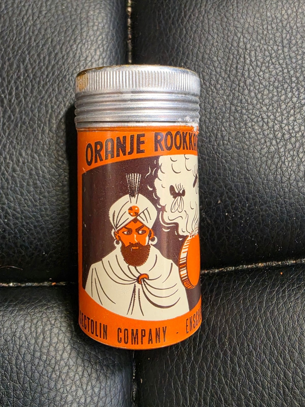 Blikje oranje Arabier verdeling motten vliegen uit Enschede., Ophalen of Verzenden, Overige