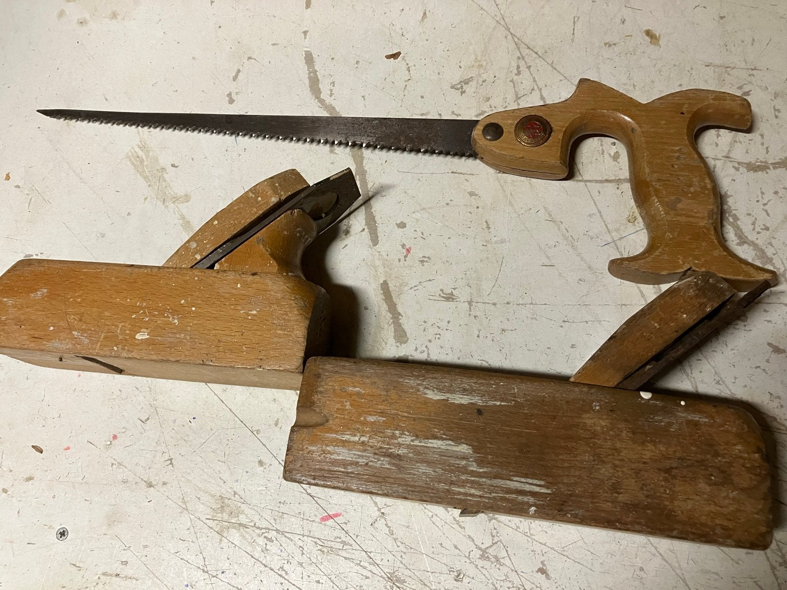 Vintage houten schaaf en zaag - Gereedschap set, Ophalen of Verzenden