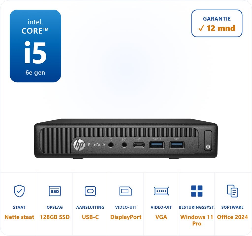 HP Elitedesk 800 G2 i5-6500T 3,5GHZ 8GB 128GB SSD Office 24, HP, ., 8 GB, Ophalen of Verzenden