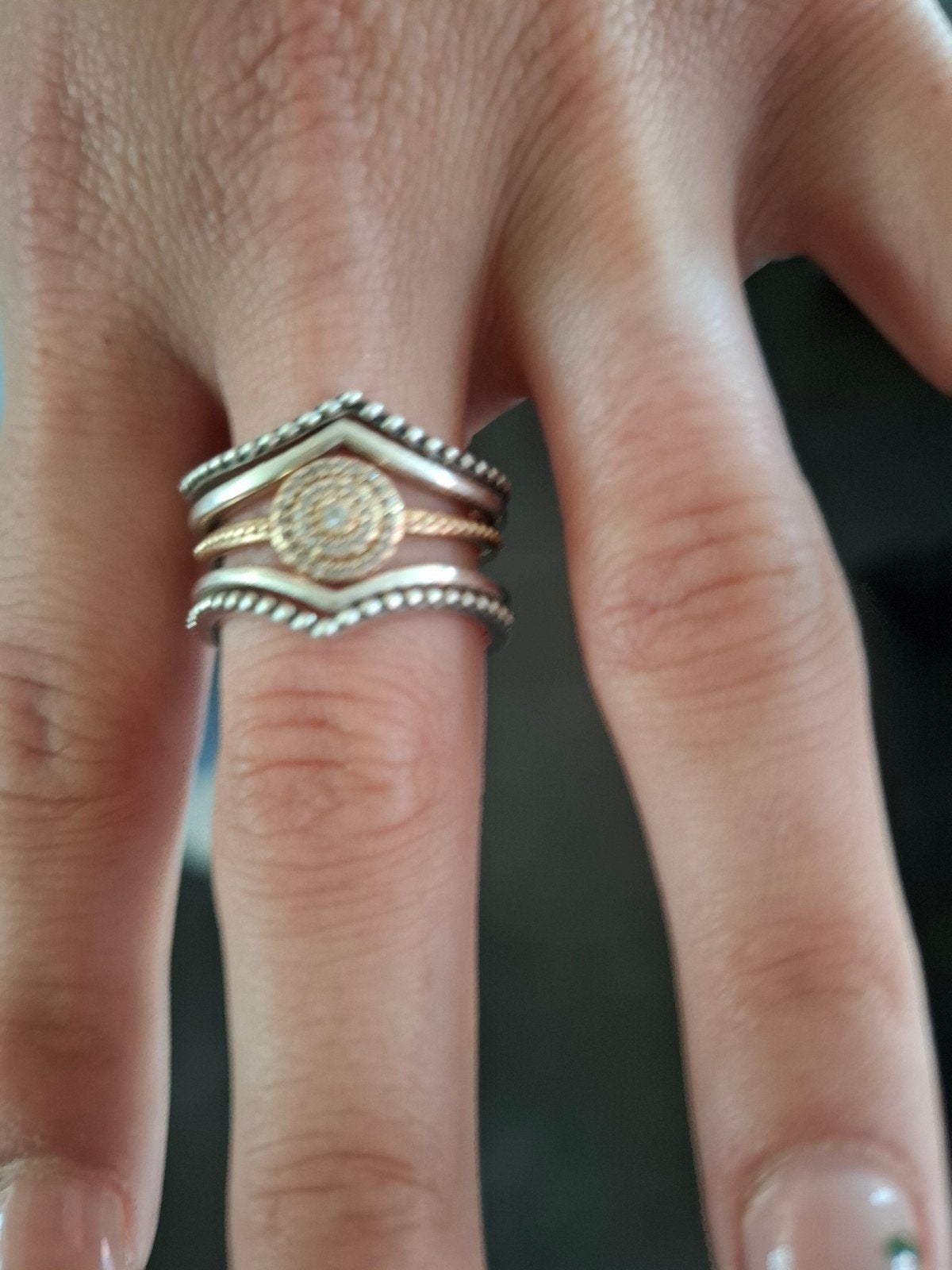 Pandora ringenset met zilver en goud, maat 58, 18 tot 19, Ophalen of Verzenden, Zo goed als nieuw, Met edelsteen