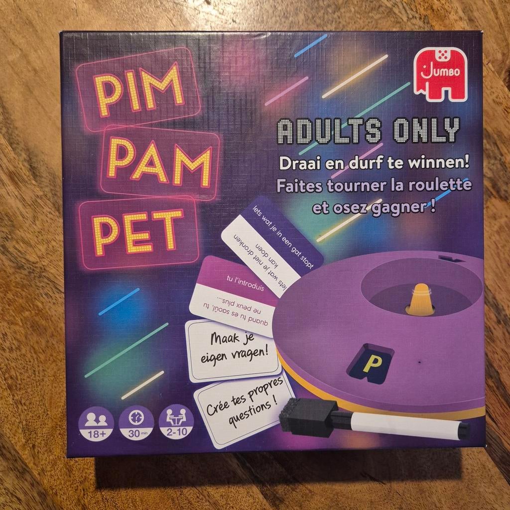Pim Pam Pet Adults Only - Draai en durf te winnen!, Vijf spelers of meer, Ophalen of Verzenden, Zo goed als nieuw, Jumbo