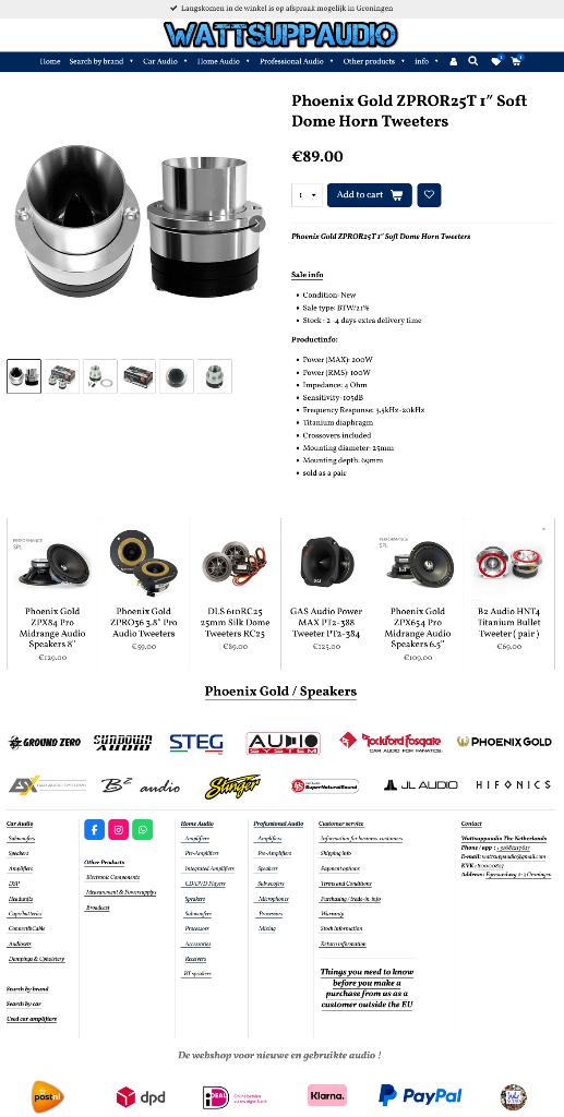 Phoenix Gold ZPROR25T 1″ Soft Dome Horn Tweeters, Hifi-Focus, Aalsmeerderweg 173 1432 CL, Aalsmeer, Nieuw, Ophalen of Verzenden