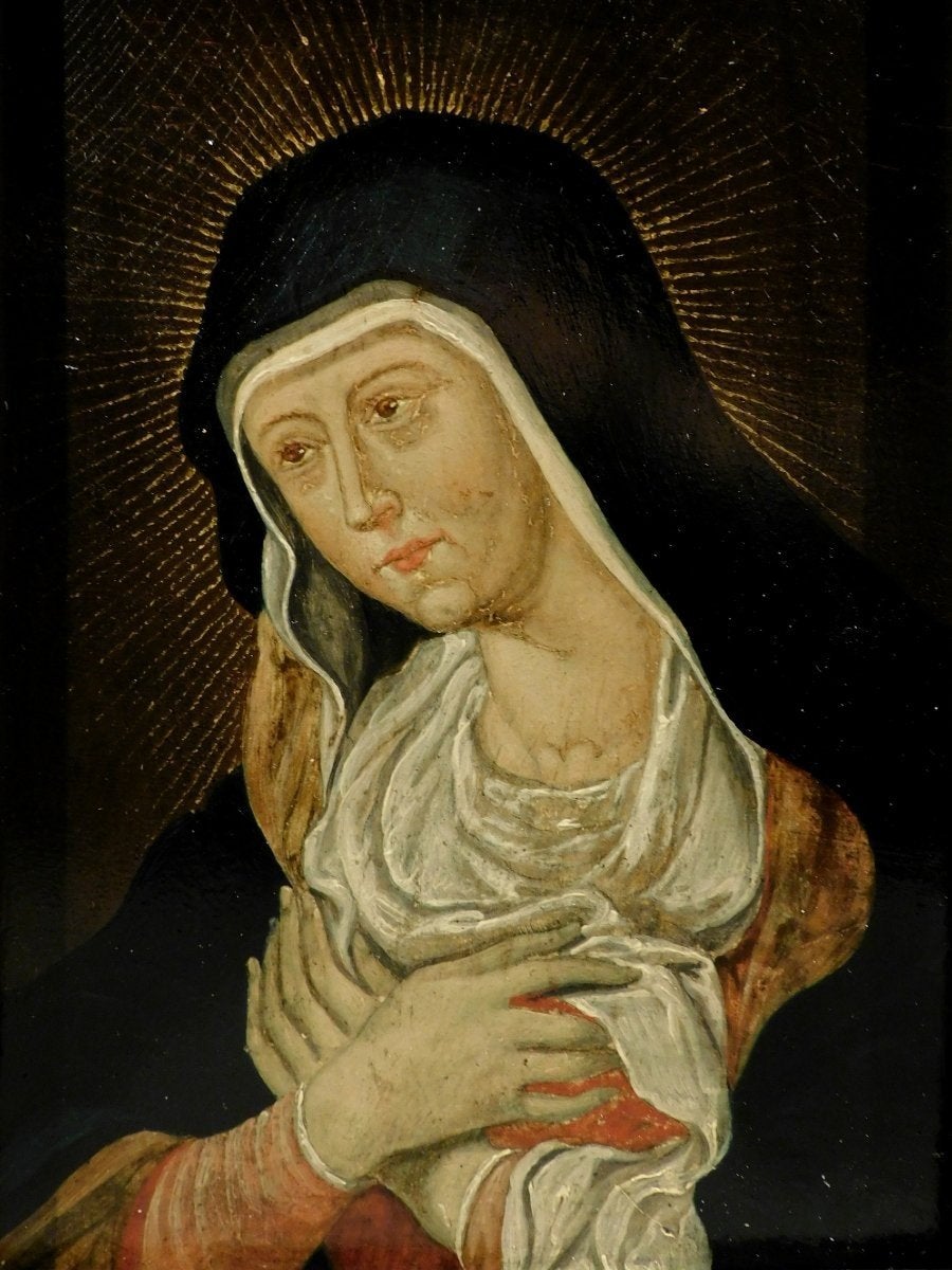 Antiek schilderij Madonna Maria olie op hout 18e eeuw, Antiek en Kunst, Verzenden