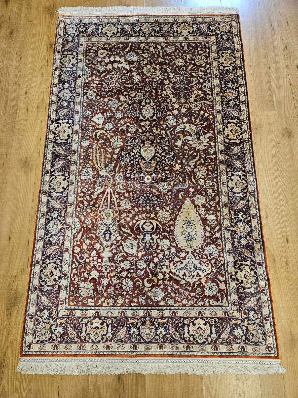 vintage handgeknoopt oosters tapijt Hereke zijde 160x91, Info@SlatsAntiek.nl, Tweedehands, Perzisch, Geel