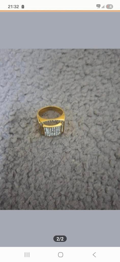 Gouden ring met strass steentjes.stainles steel, Ophalen, Overige materialen, Gebruikt, Dame of Heer
