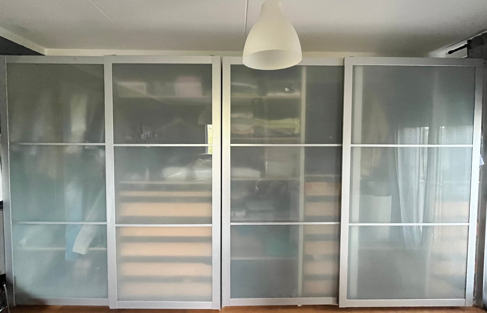 PAX schuifdeuren 2.36 hoog met rails en wieltjes, Gebruikt, Overige typen, Metaal, Inclusief glas