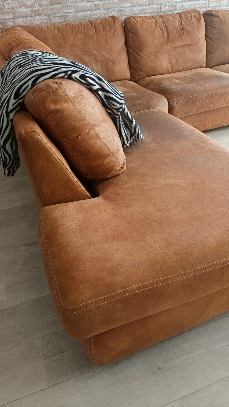 Hoekbank met longchair links - Bruin (ca. 300x200 cm), Ophalen, Gebruikt, Leer