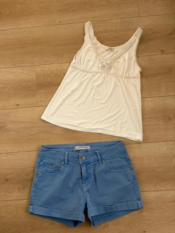zomerset Korte broek en top set S M  Zara Oroblu, Maat 38/40 (M), Kort, Blauw, Zara