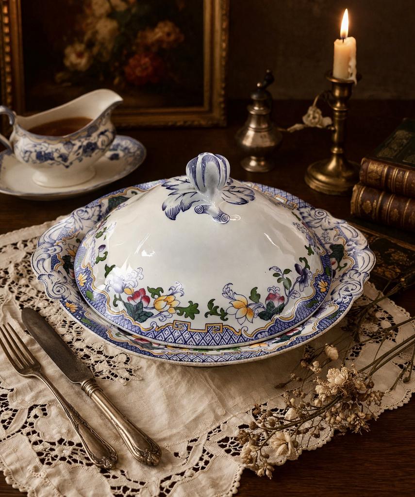 Antieke Minton Terrine met Deksel - Bloemendecor, Antiek en Kunst, Antiek | Porselein, Ophalen of Verzenden