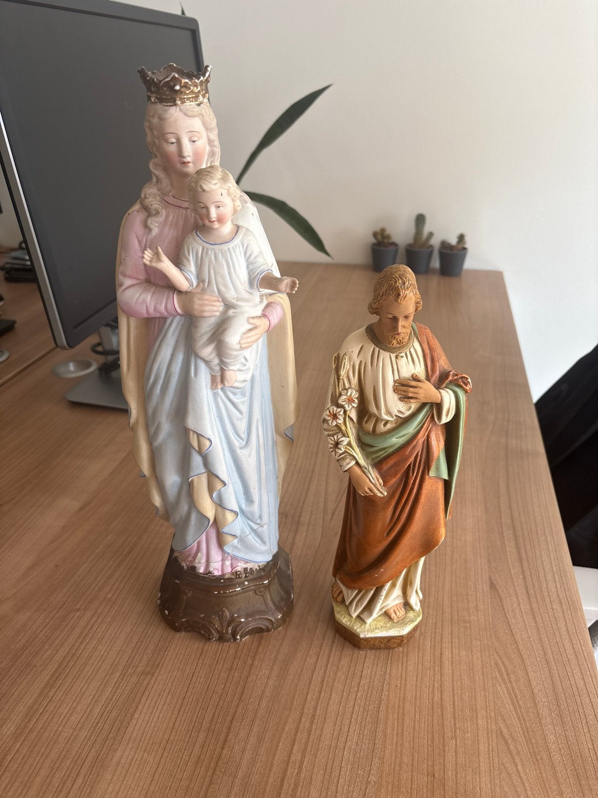 Maria met kind en Jozef beelden - Religieuze decoratie, Ophalen of Verzenden, Gebruikt, Beeld(je), Christendom | Katholiek