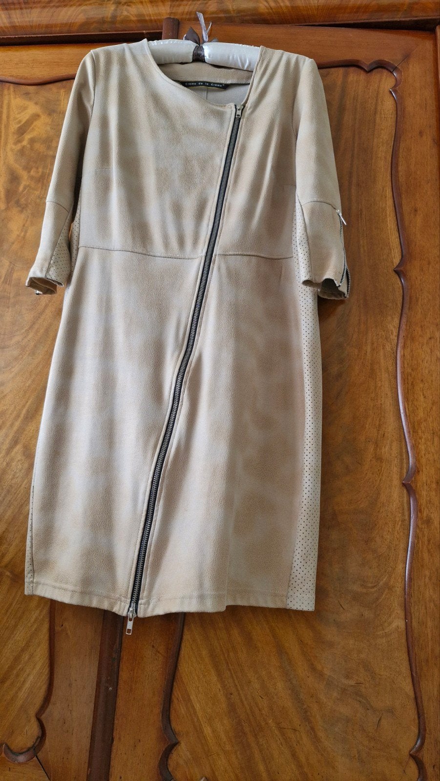 Jurk met deelbare rits, zeemleer-look&feel, Kleding | Dames, Blouses en Tunieken, Beige, Maat 42/44 (L), Ophalen of Verzenden