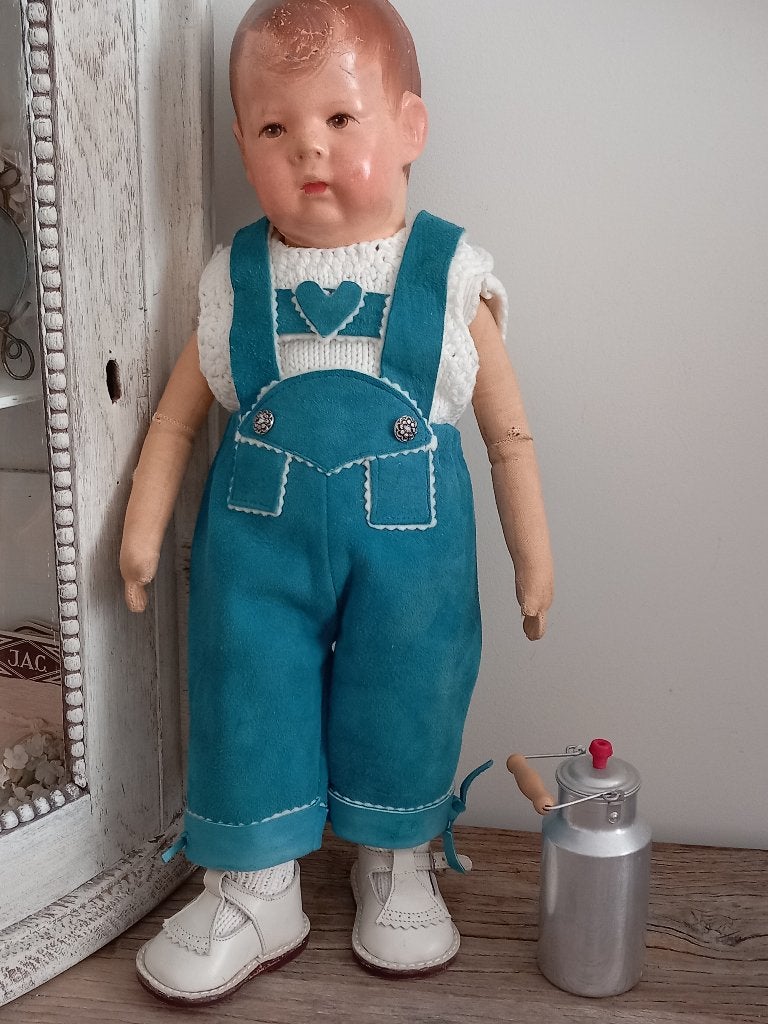 oud antieke poppen lederhozen met hemdje., Ophalen of Verzenden, Zo goed als nieuw, Kleertjes
