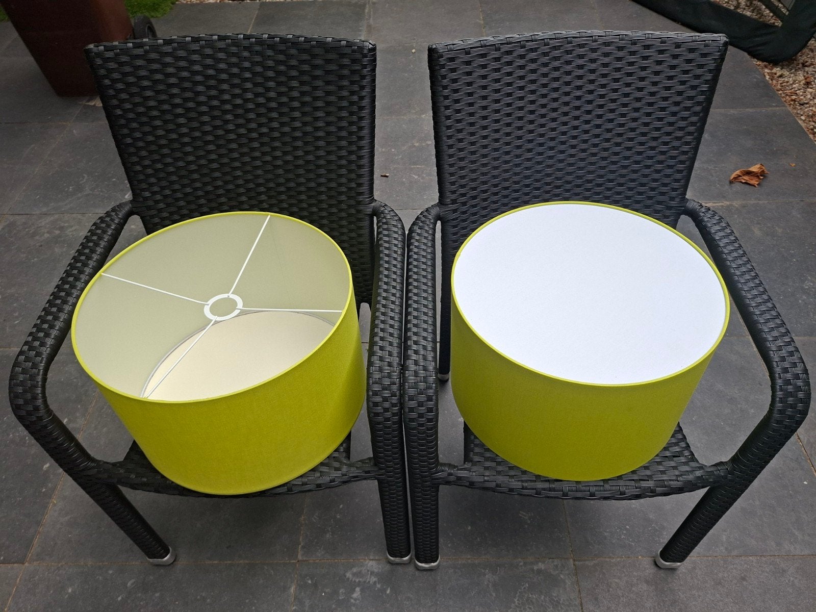 2x Groene lampenkap, rond, doorsnede 40cm, hoogte 25cm, Hanglamp, Rond, Zo goed als nieuw, Textiel