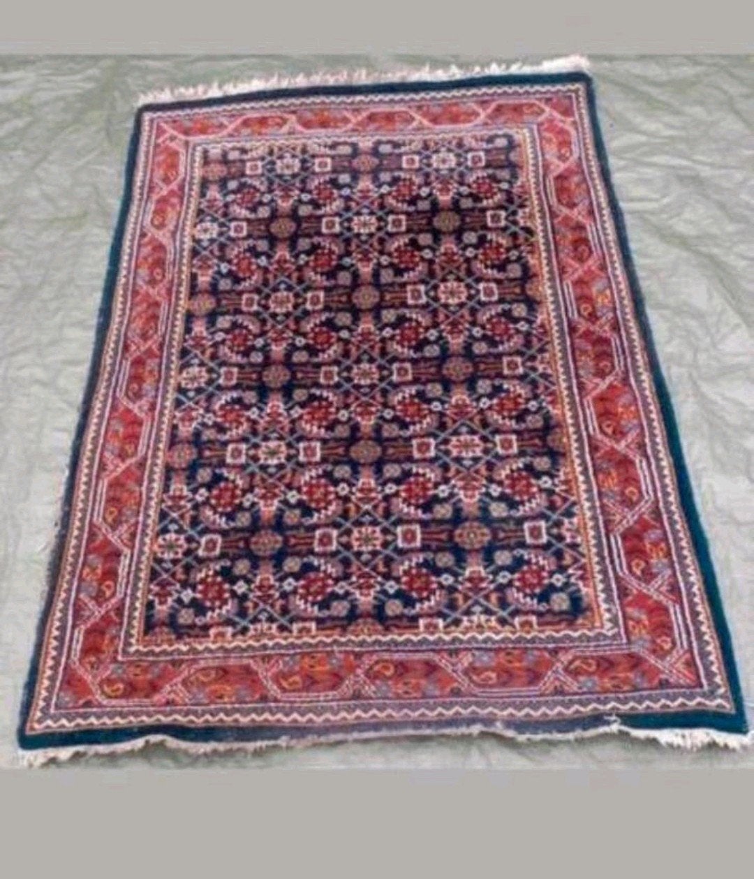 Handgeknoopt vintage Perzisch tapijt, Herati, Gebruikt, 100 tot 150 cm, Blauw, Ophalen of Verzenden