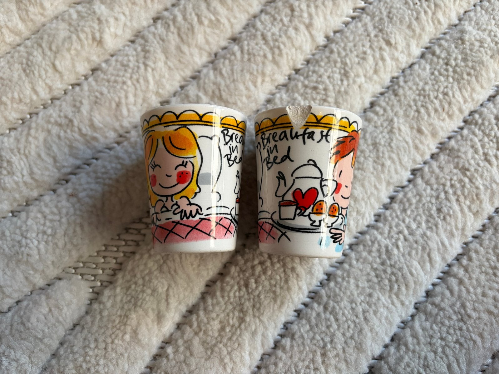 2x Blond Amsterdam ‘Even Bijkletsen’ eierdopje breakfast, Gebruikt, Overige typen, Ophalen of Verzenden, Modern